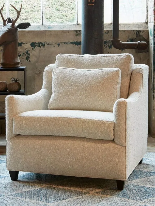 Beige upholstered chair from non-toxic furniture company Cisco Home