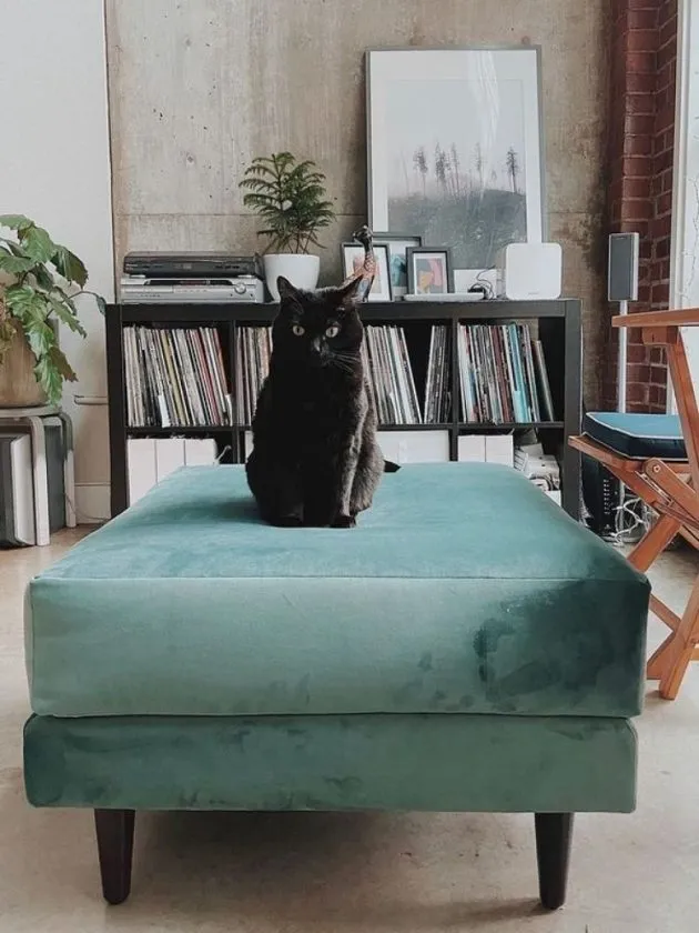 Non-toxic blue ottoman from Sabai 