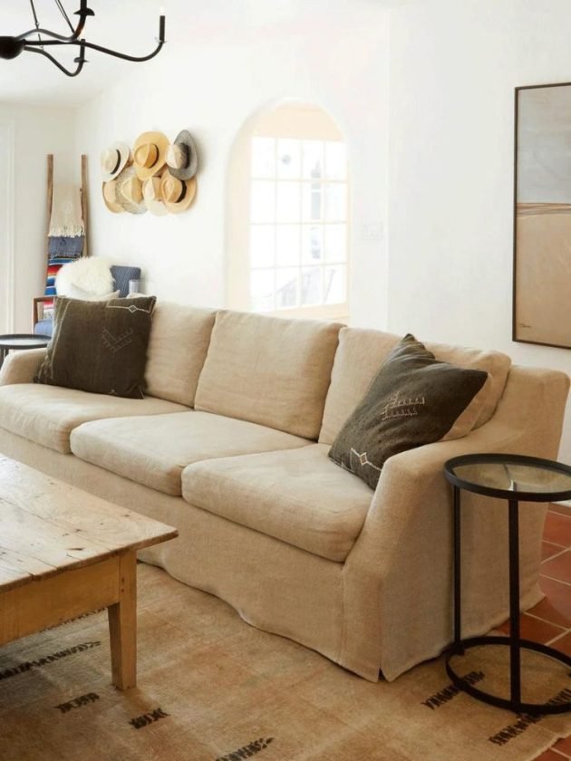 Beige organic sofa in living room