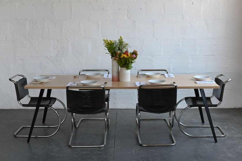 Black and wood sustainable affordable table