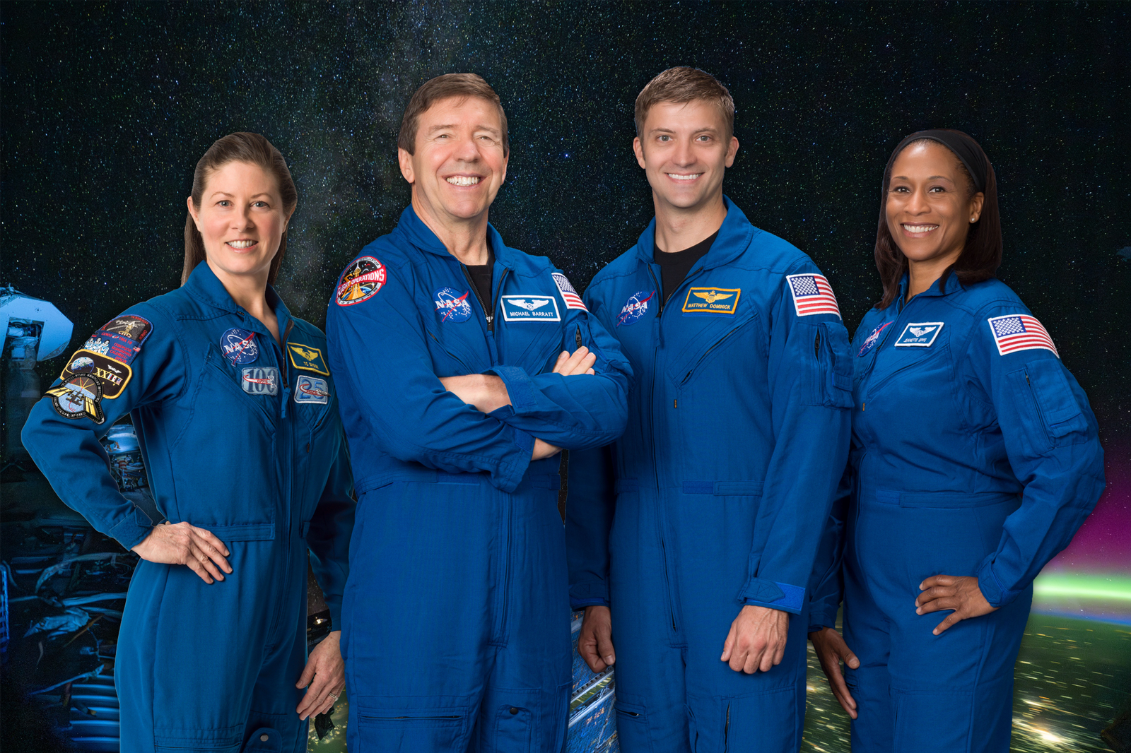 From left, NASA astronauts, Tracy C. Dyson, Mike Barratt, Matthew Dominick, and Jeanette Epps, who served as part of Expedition 71