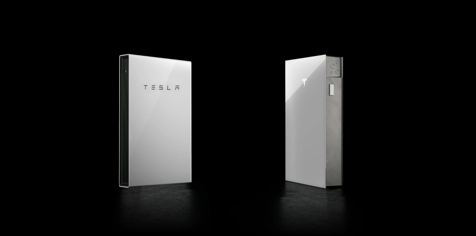 a telas powerwall 2 and 3, facing each other with a black backdrop