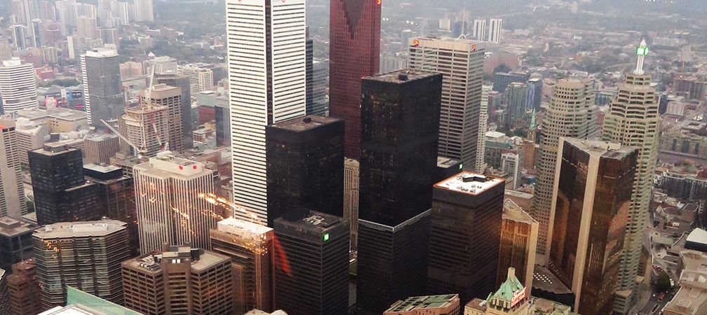 Downtown Toronto, financial district, office buildings, high density, companies, corporations, condominiums, shops, urban centre