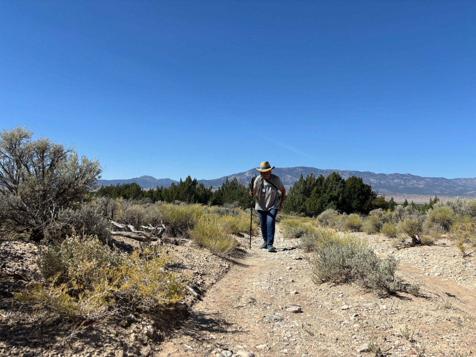 Delaine Spilsbury walks in Bahsahwahbe. Delaine Spilsbury walks in Bahsahwahbe.