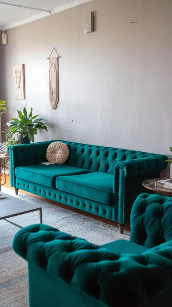 Green Velvet Sofa for a Luxurious Touch