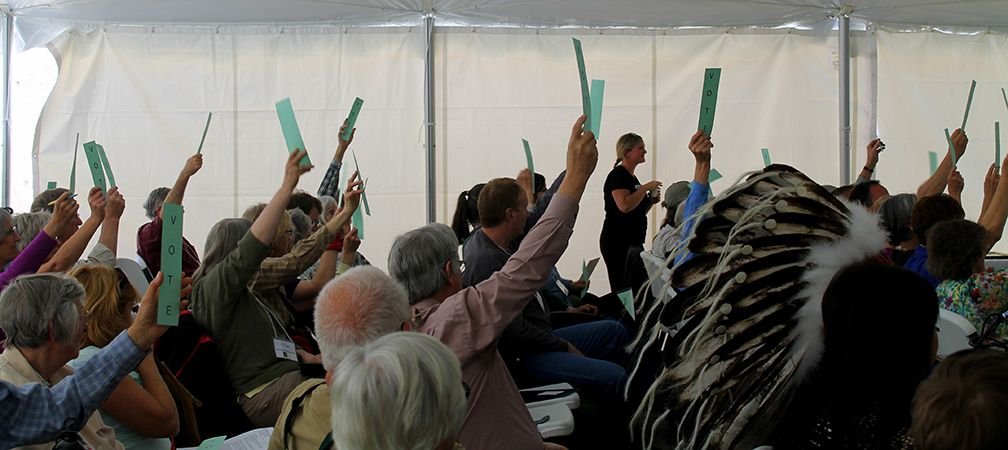 Members voting at Ontario Nature's 2015 Annual General Meeting and Annual Gathering