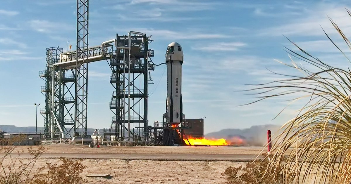 Launch of Blue Origins New Shepard suborbital rocket system.