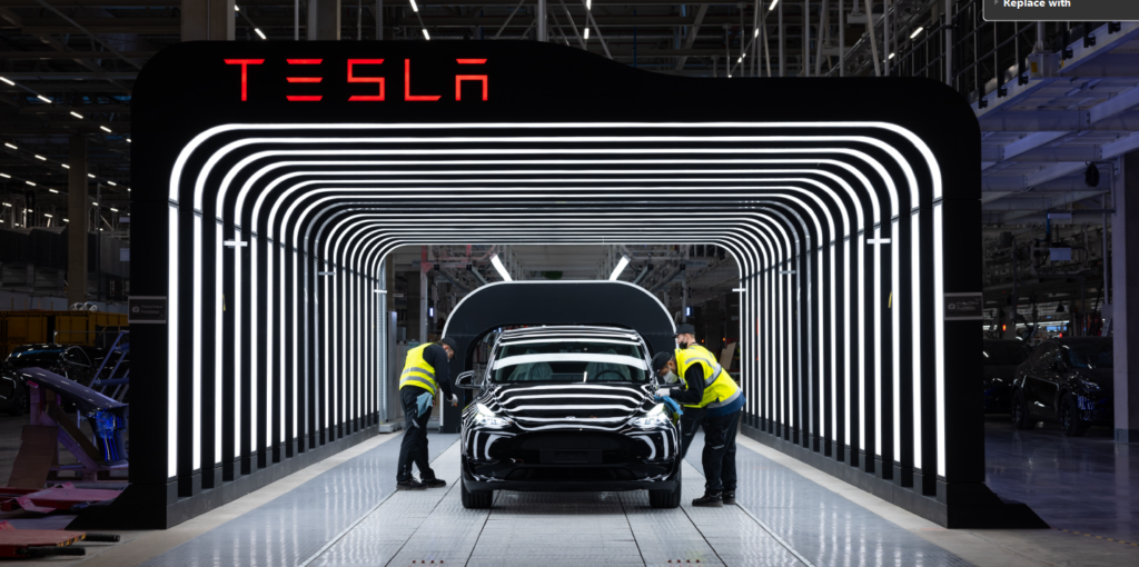 Tesla undergoing final quality inspection at the Gigafactory Berlin production line