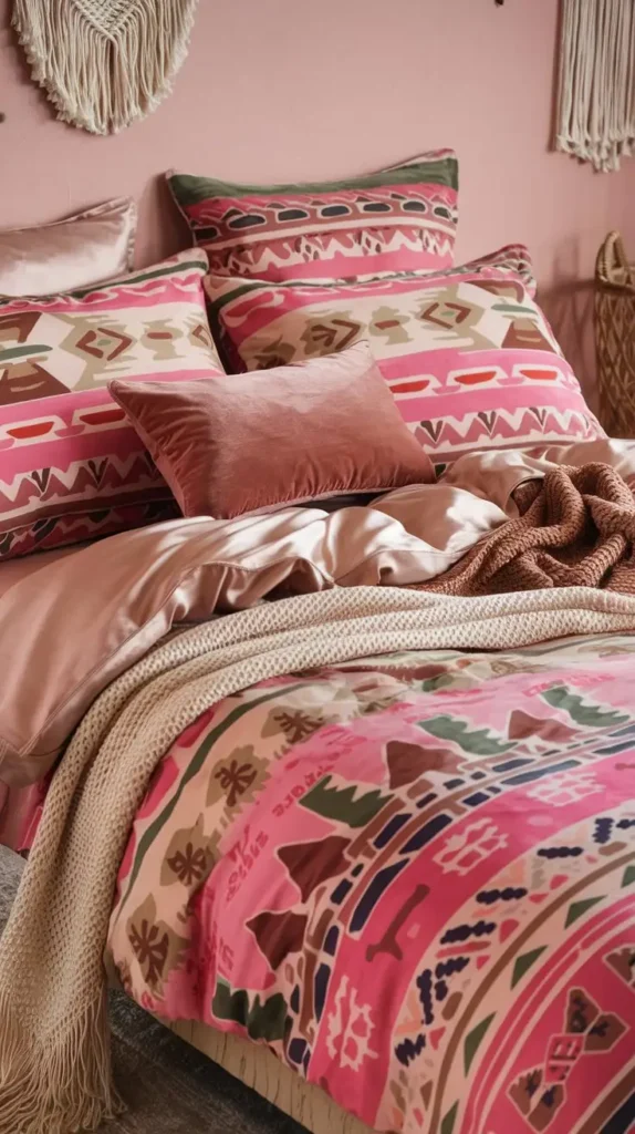 Bohemian Pink Bedding with Layered Textures Bohemian Pink Bedding with Layered Textures
