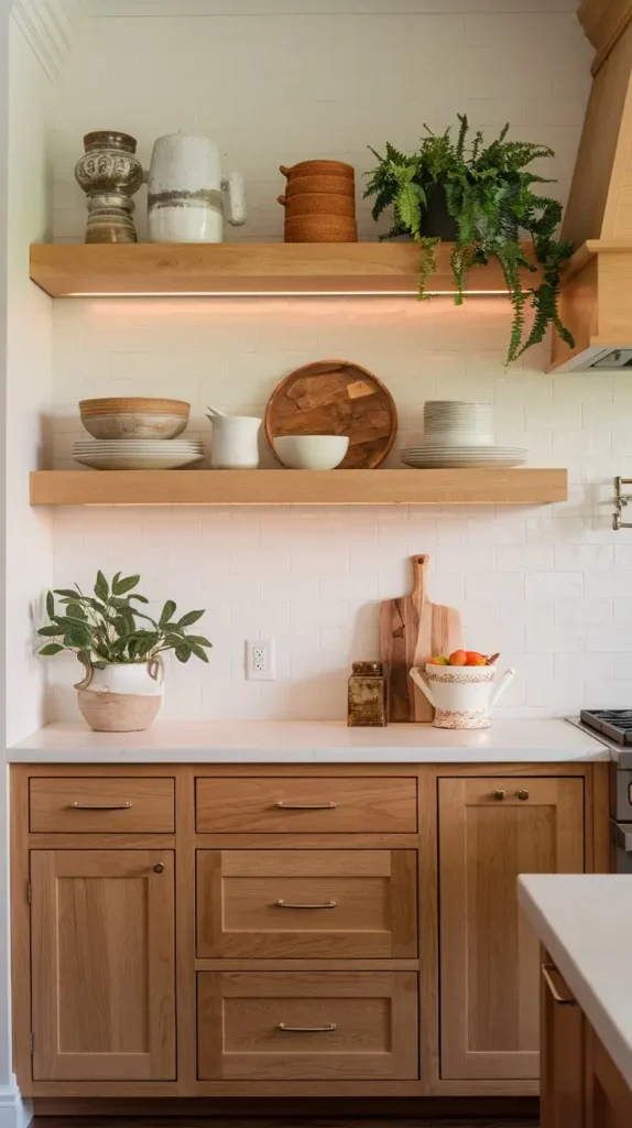 Open Shelving with White Oak Cabinets Open Shelving with White Oak Cabinets