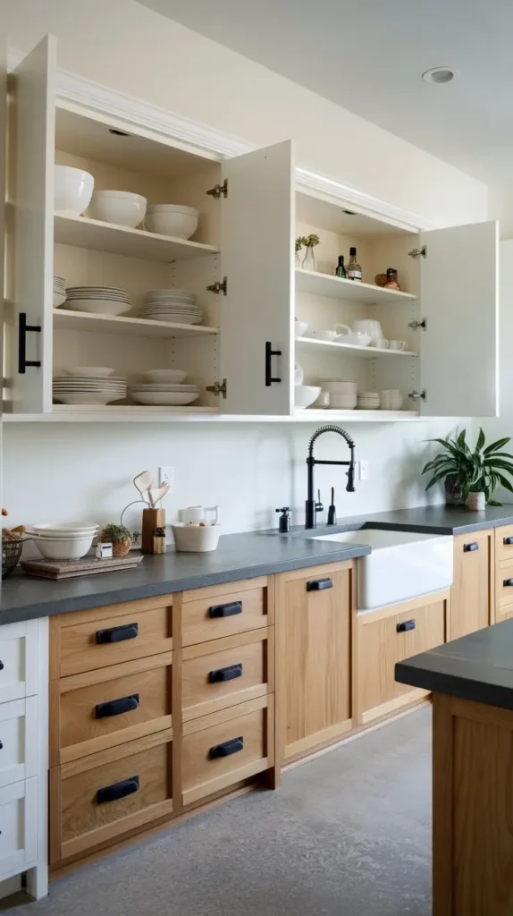 White Oak and Black Hardware Contrast White Oak and Black Hardware Contrast