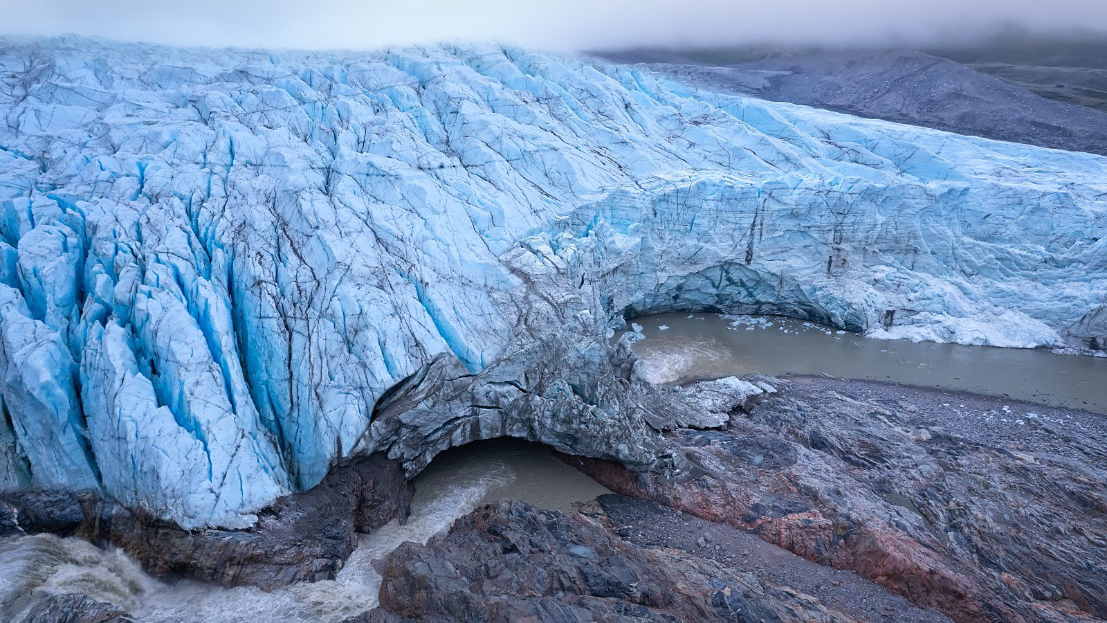 Meltwater flows from the Russell Glacier near Kangerlussuaq, Greenland