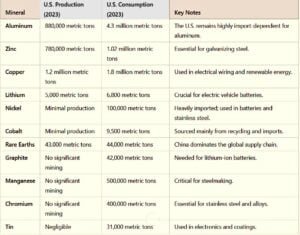 US critical minerals production and consumption 2023