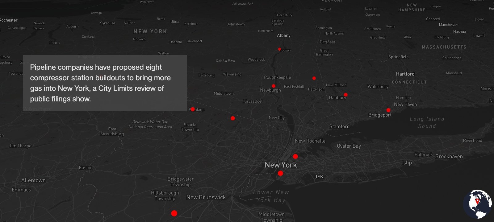 A map of locations of compressor stations in New York state