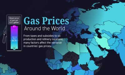 This map tracks the retail price of gas in 169 countries and territories around the world. Data is sourced from Global Petrol Prices, as of Feb 3rd, 2025.