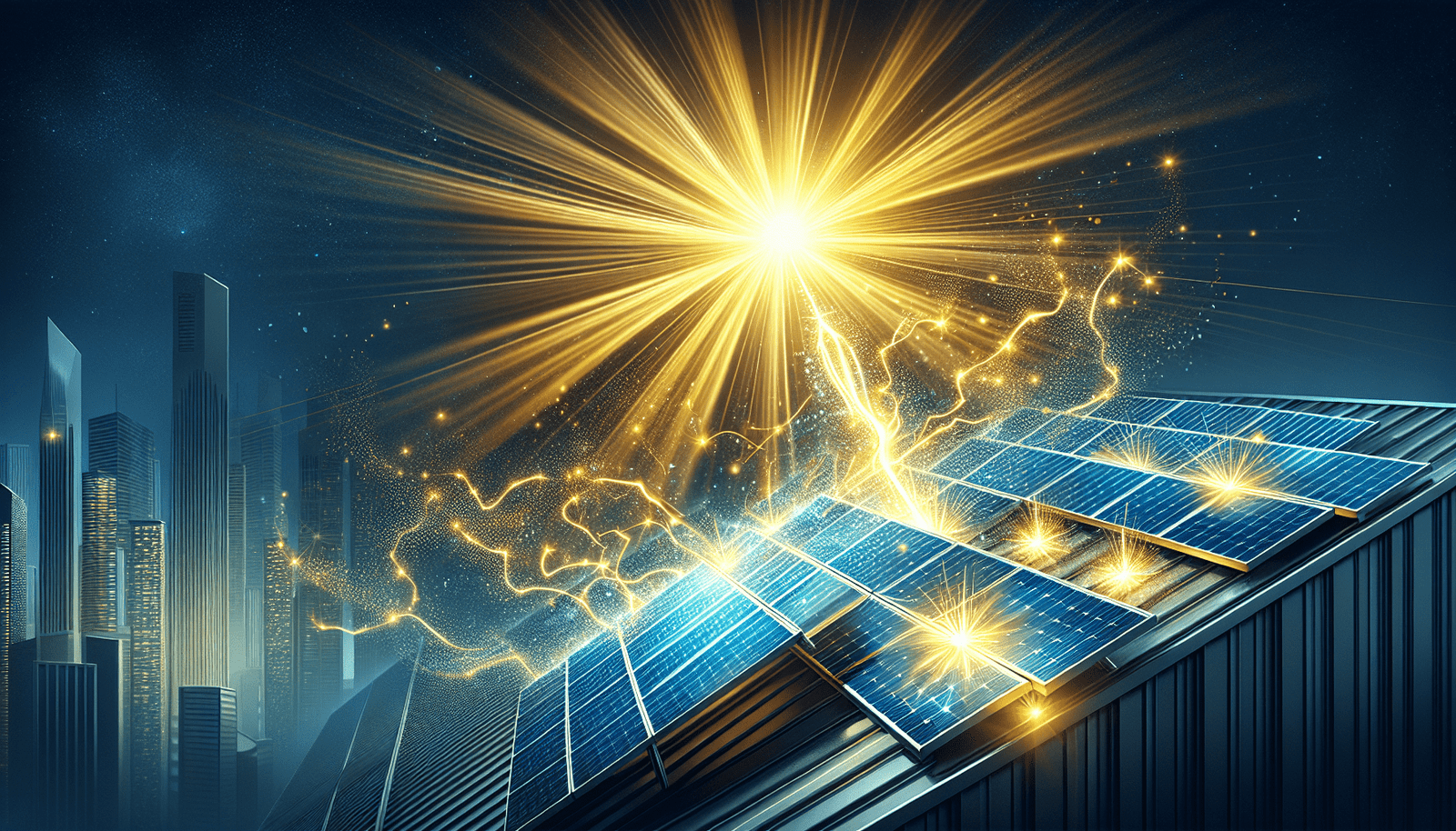 Illustration of solar panels converting sunlight into electricity