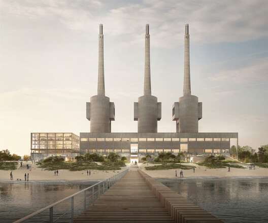 Sea view of the Catalunya Media City Complex and landscape. Image © Transformation/Adaptive Re-Use of Tres Xemeneies/Three Chimneys into Catalunya Media City Garcés de Seta Bonet Arquitectes and MARVEL