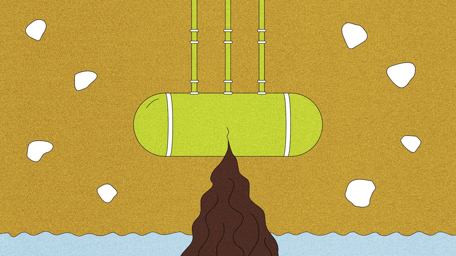 Illustration of leaking tank spilling into groundwater