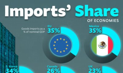 Pie chart showing the value of imported goods as a share of GDP across major economies.