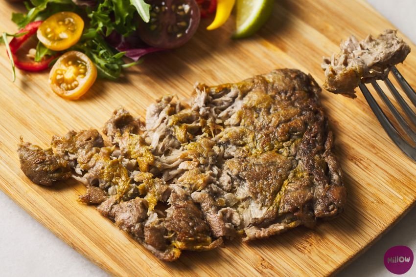 Millow fillet, a minimally processed meat alternative made from oats and mycelium