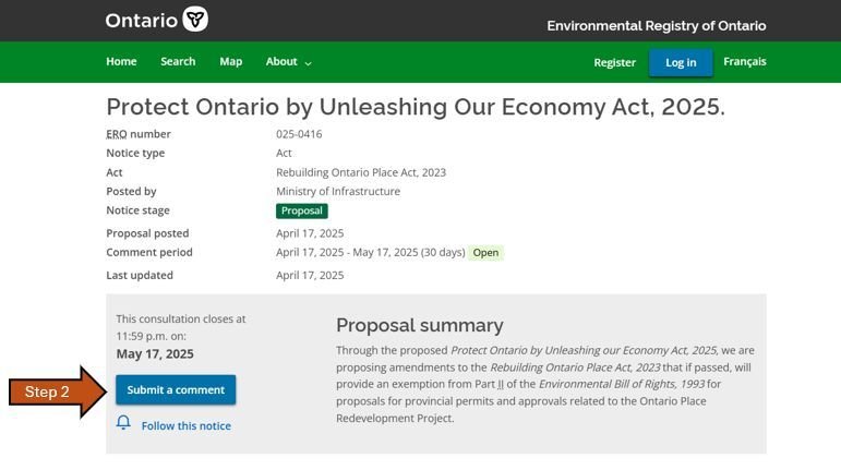 Environmental Registry of Ontario (ERO) Comment Submission