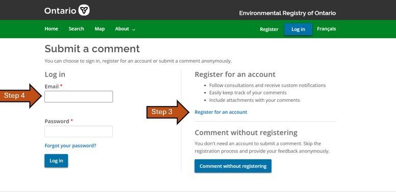 Environmental Registry of Ontario (ERO) Registration and Comment Submission