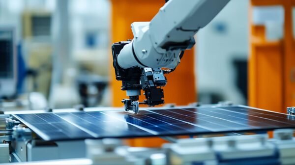 A robot manufacturing a thin solar panel