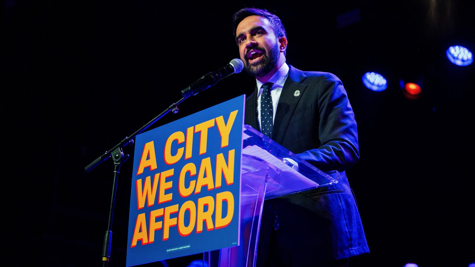New York City mayoral candidate Zohran Mamdani speaks at a rally in Brooklyn New York.