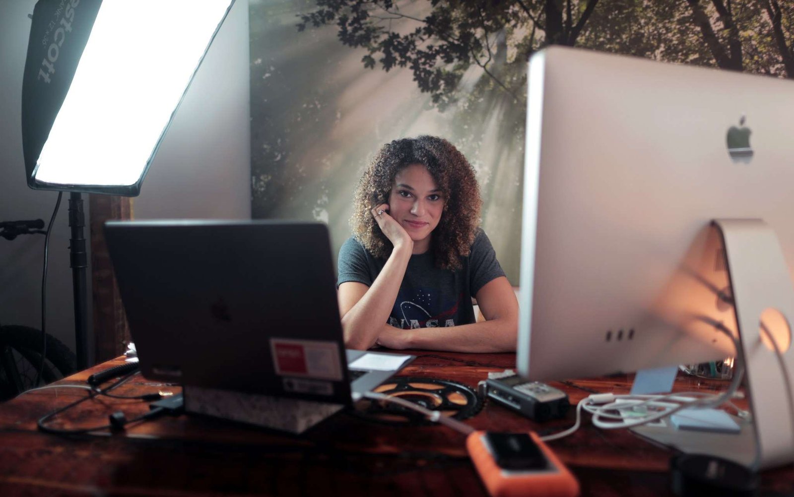 A photo of Sophia Roberts sitting at a desk