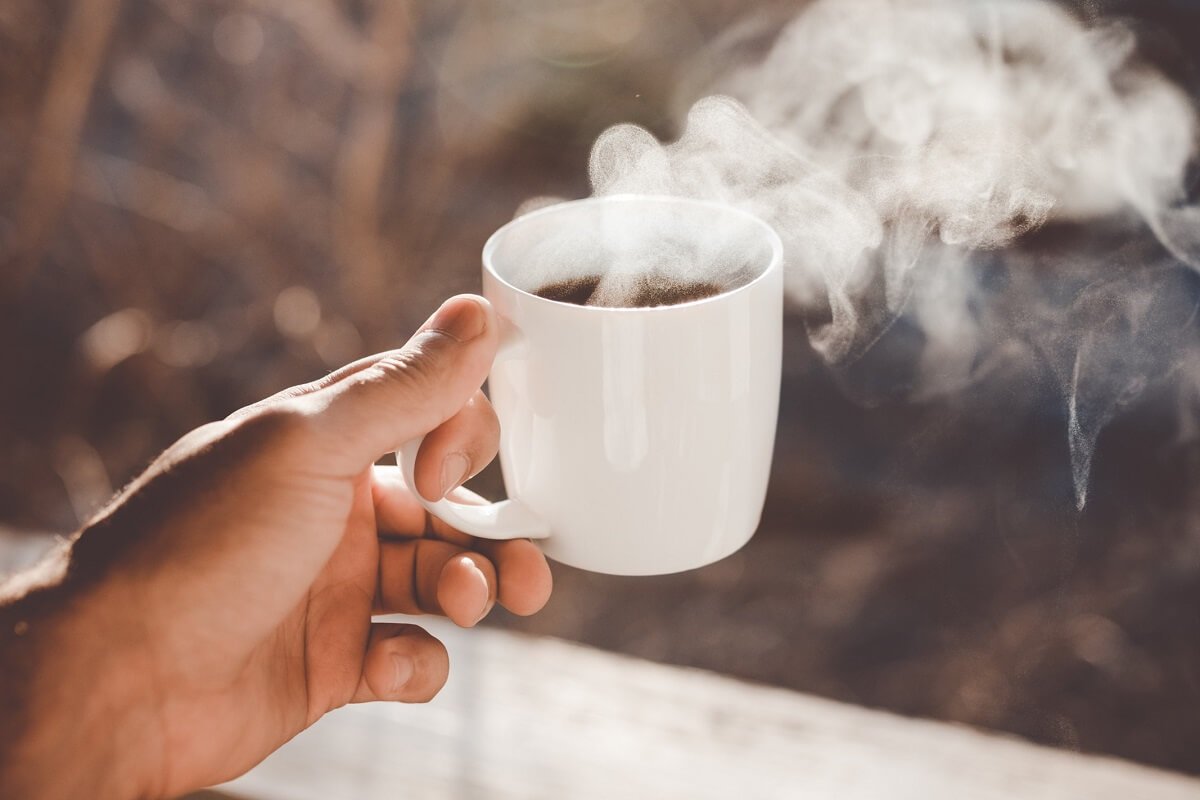 steaming cup of coffee