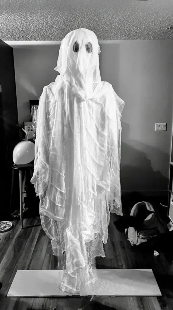 Entryway cheesecloth ghosts DIY Halloween