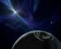 This artist's concept depicts the pulsar planet system discovered by Aleksander Wolszczan in 1992. Wolszczan used the Arecibo radio telescope in Puerto Rico to find three planets circling a pulsar called PSR B1257+12.