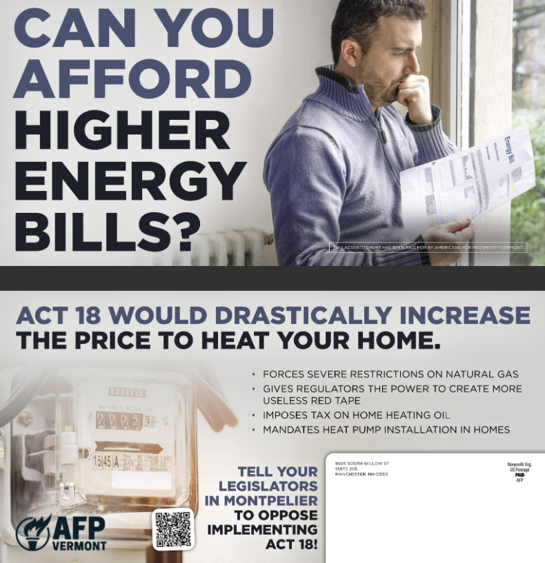 Americans for Prosperity postcard with man looking at bill