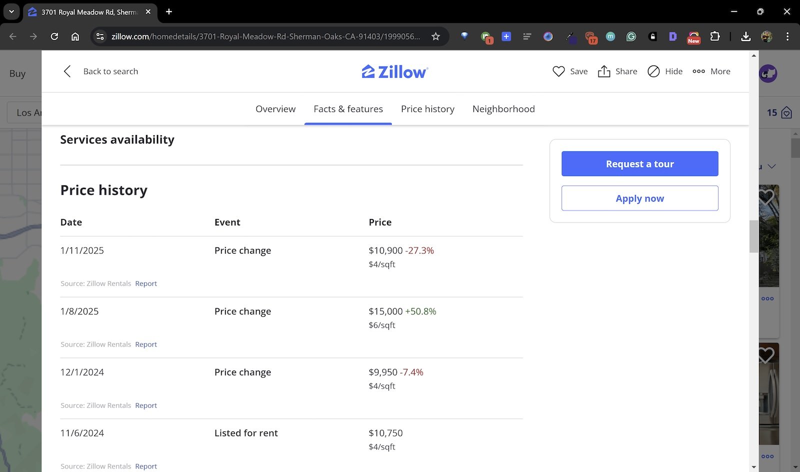 A screenshot submitted to the Rent Brigade shows that the price of a home in the Sherman Oaks neighborhood increased by 50 percent as the L.A. fires were still burning.