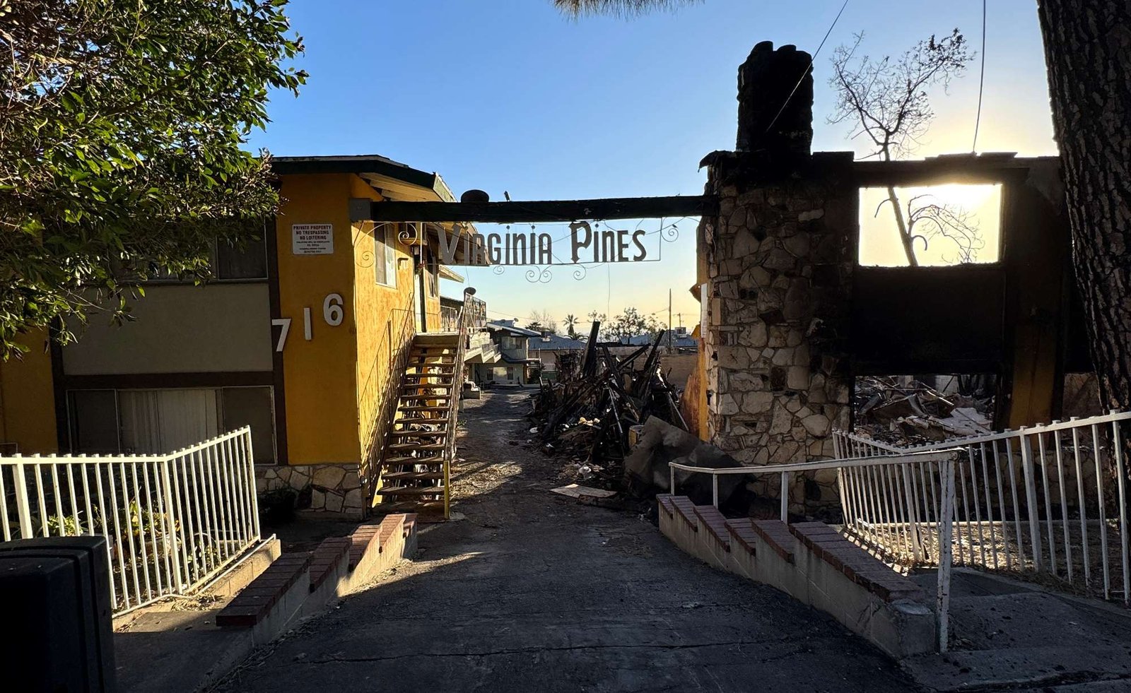 The Virginia Pines at 716. E. Pine St. apartment building is all that is left standing owned by Michael Astalis who also owned four rental houses. His home and all their rentals were destroyed during the Eaton Fire now he and his family of four and their two dogs are living in a backyard unit owned by their daughter and son-in-law in Pasadena on Wednesday, January 15, 2025.