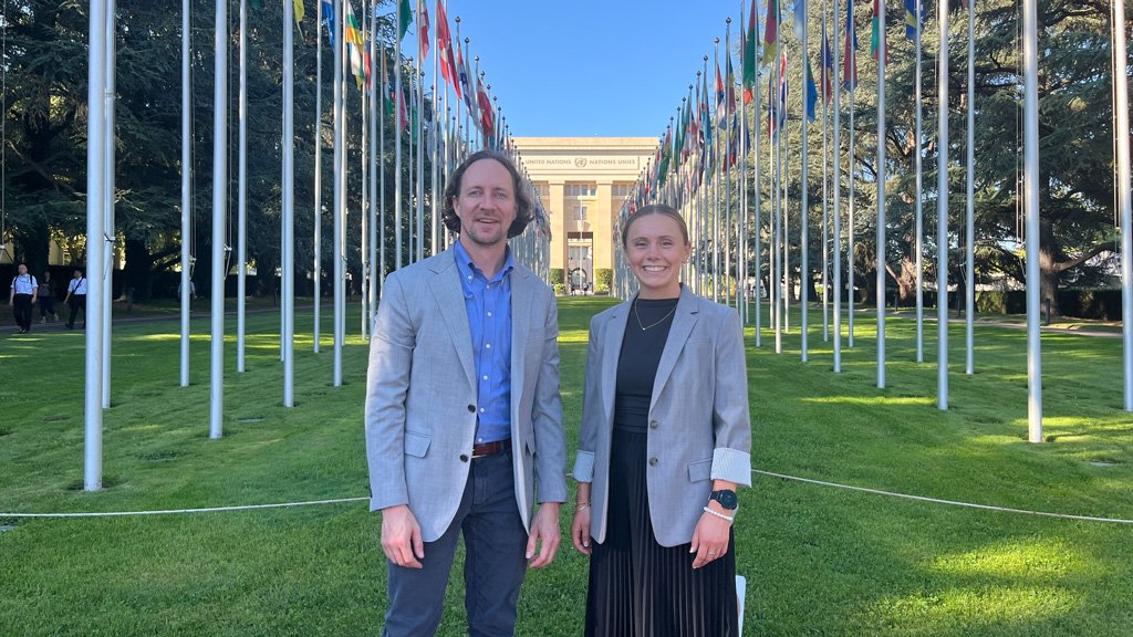 PBPC’s James Glueck (left) and Sydney Van de Meulebroecke (right) attend INC 5.2 in Geneva, Switzerland