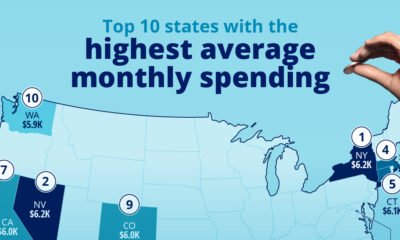 Teaser image that uses data from Empower to show the top 10 states by average monthly credit card spend