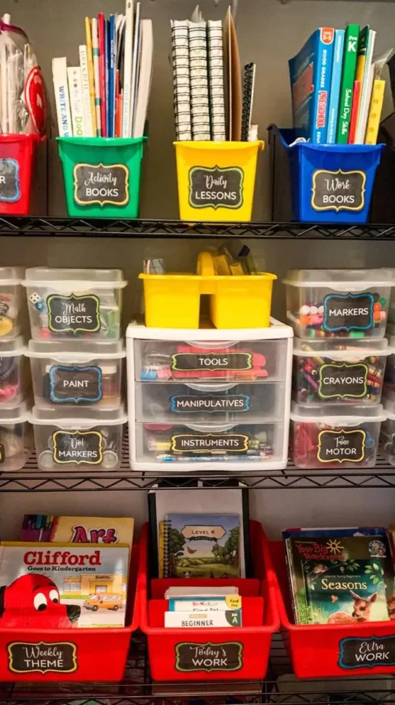 homeschool room Color Coded Bins homeschool room Color Coded Bins