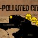 A map showing 20 of the most polluted cities in the world.