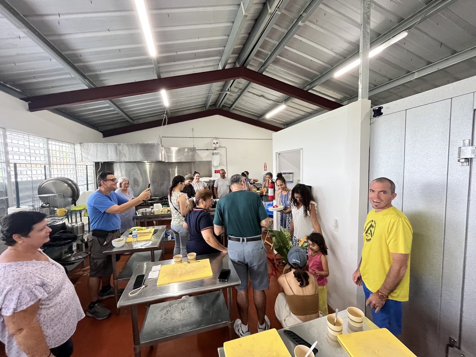 People gather in a community kitchen