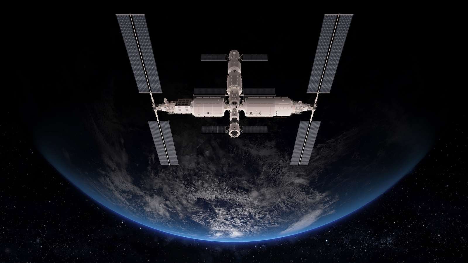 the Chinese space station Tiangong is seen orbiting Earth.