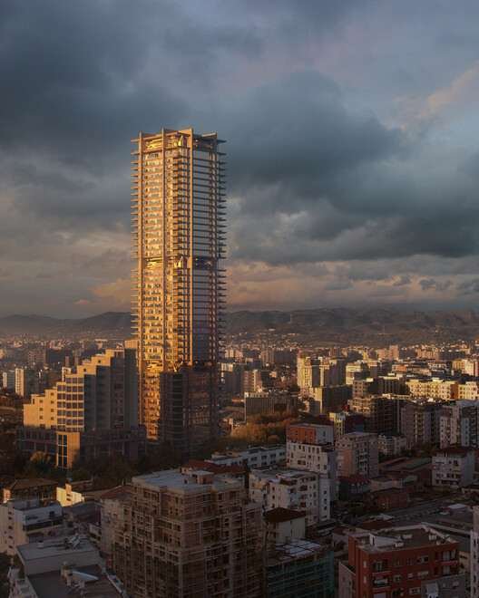 Oricon Tower project by Eduardo Souto de Moura and OODA. Exterior render. Image Courtesy of Plomp