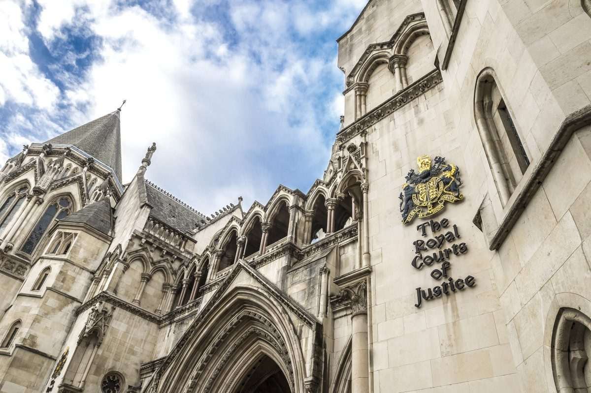 Outside the High Court of Justice in London, with sky visible overhead