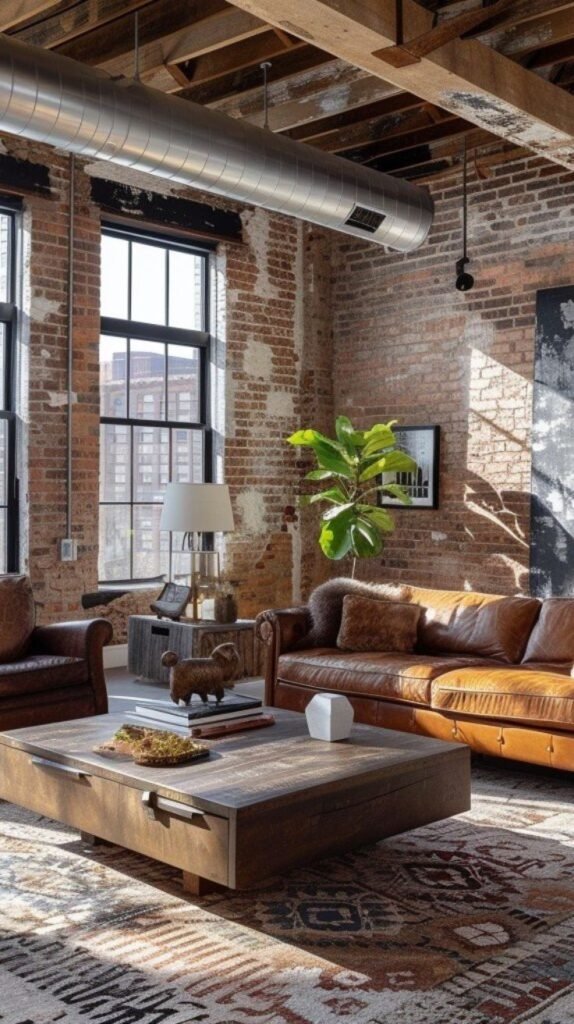 Chic Urban Loft Leather Couch Living Room