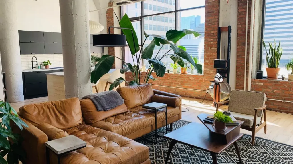 Mid-Century Modern Leather Couch Living Room