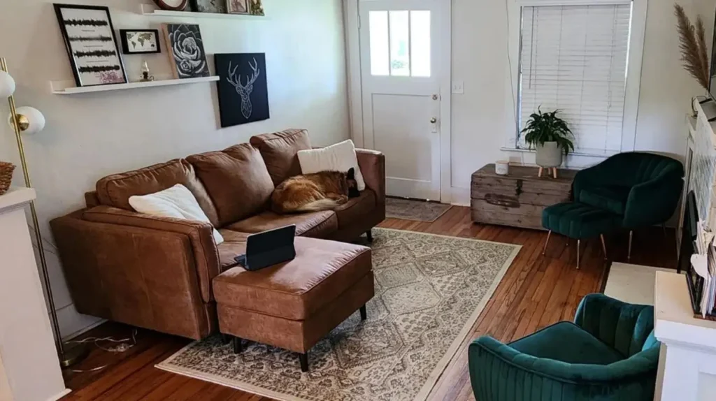 Cabin-Inspired Leather Couch Living Room