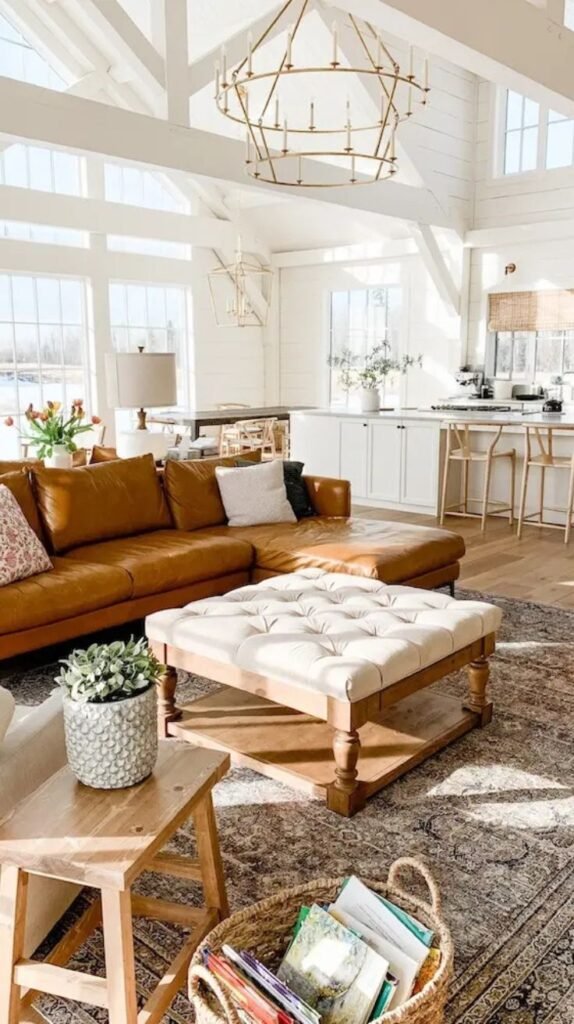 Farmhouse Leather Couch Living Room