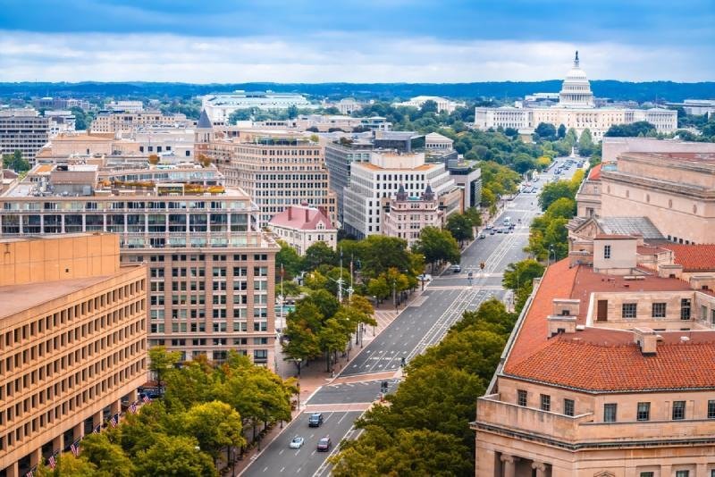 An aerial view of Pennsylvania Avenue in Washington, DC.