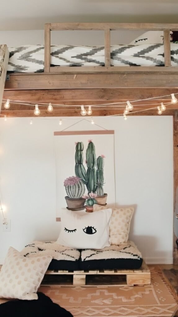 Loft Bed with a Cozy Lounge area Loft Bed with a Cozy Lounge area