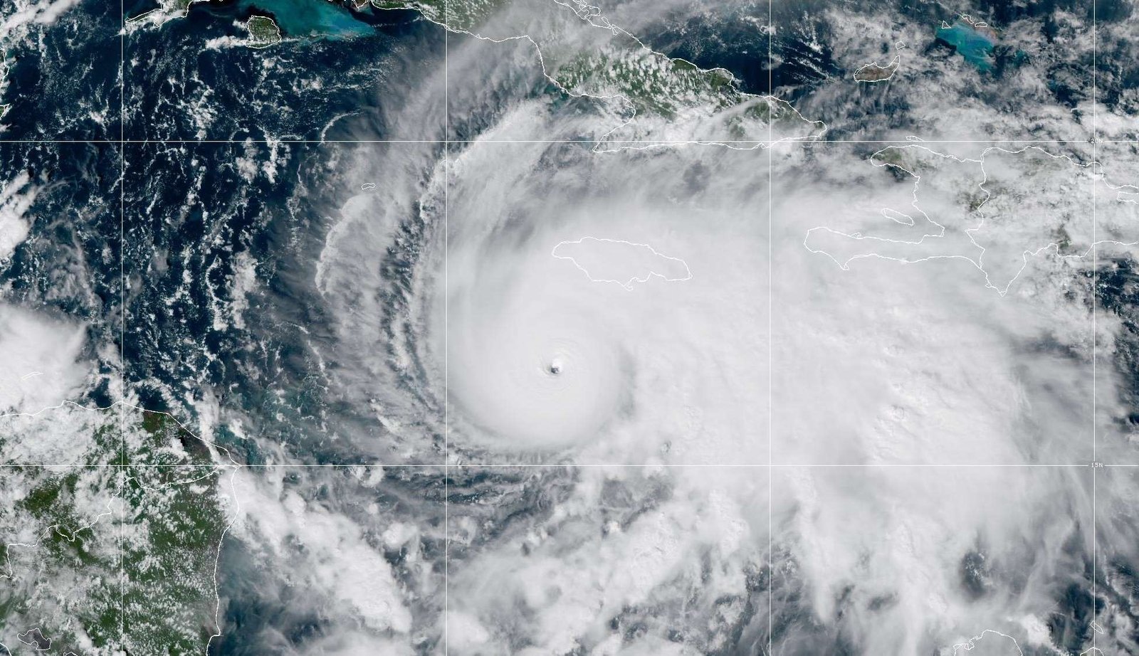 A satellite image of Hurricane Melissa on October 27, 2025